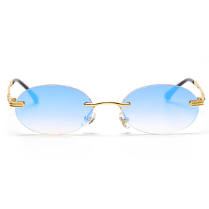 Peekaboo retro oval sunglasses rimless man blue mirror gold metal male glasses round frameless women  gift items
