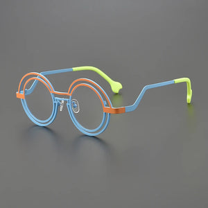 Personalized titanium double round glasses frame Ladies fashion cat Eye Optical frame Luxury brand with prescription glasses