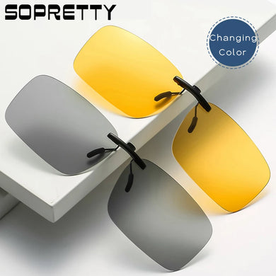 Photochromic Color-Changing Clip-on Sunglasses Clips, Myopia Turn up Glasses Flip-Up, Dual-use Polarized Driving Day&Night C310