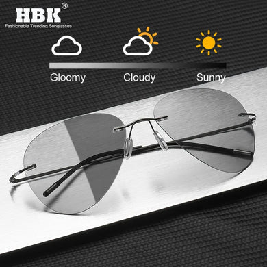 Pilot Rimless Titanium Polarized Sunglasses Men Vintage Ultralight Brand Designer Frameless Grey Photochromic Sun Glasses Women