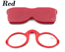 Load image into Gallery viewer, Pince Nez Style Armless Reading Glasses Round Nose Resting Small Portable Readers for Men and Women with Case Blue Light Glasses