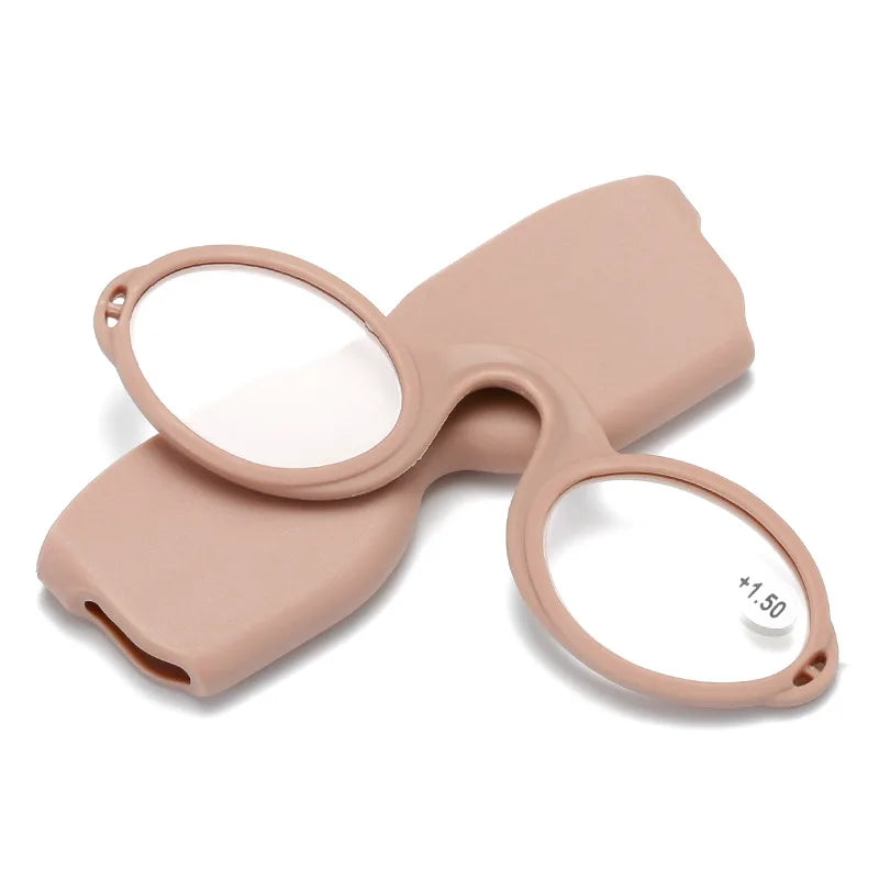 Pince Nez Style Armless Reading Glasses Round Nose Resting Small Portable Readers for Men and Women with Case Blue Light Glasses
