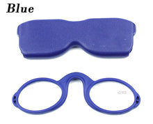 Load image into Gallery viewer, Pince Nez Style Armless Reading Glasses Round Nose Resting Small Portable Readers for Men and Women with Case Blue Light Glasses