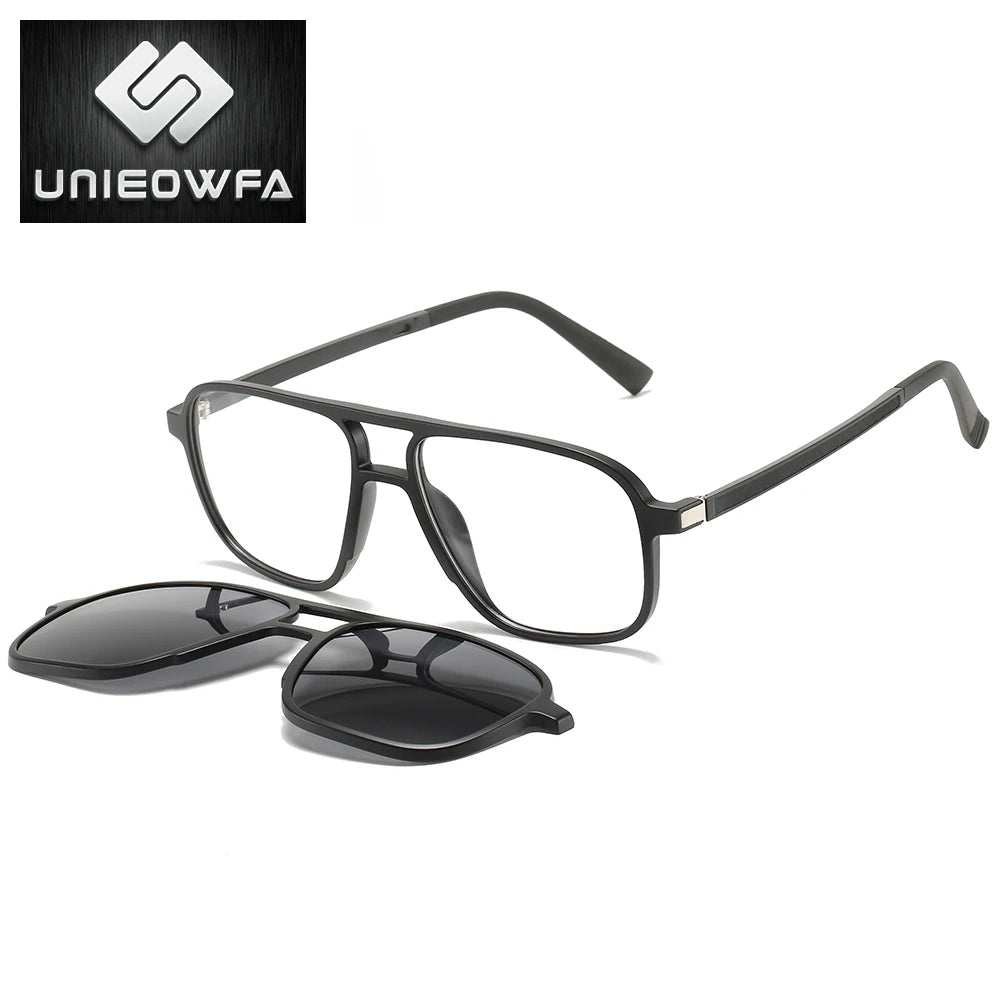 Polarized Magnet Clip On Glasses Frame Men Optical Myopia Eyeglasses Frame Prescription Black Magnet Clip On Sunglasses Male