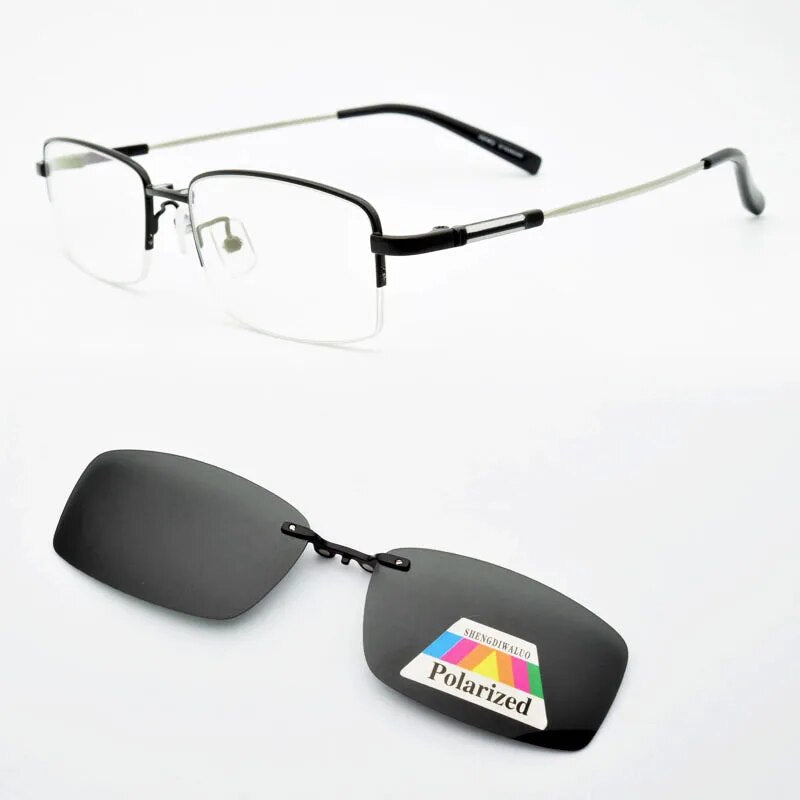 Polarized Magnetic Sleeve Mirror Men's Myopia Magnet Sunglasses Adsorption Clip On Glasses Frame Square Silver Thin Temples