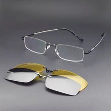 Load image into Gallery viewer, Polarized Magnetic Sleeve Mirror Men&#39;s Myopia Magnet Sunglasses Adsorption Clip On Glasses Frame Square Silver Thin Temples