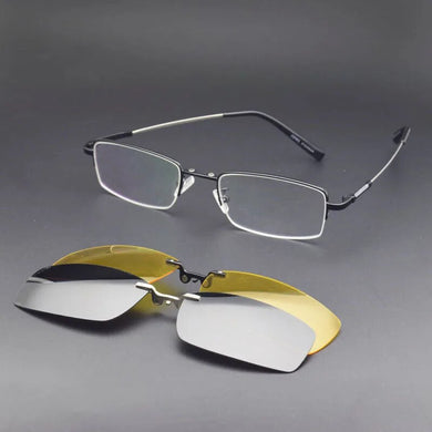 Polarized Magnetic Sleeve Mirror Men's Myopia Magnet Sunglasses Adsorption Clip On Glasses Frame Square Silver Thin Temples