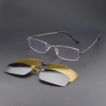 Load image into Gallery viewer, Polarized Magnetic Sleeve Mirror Men&#39;s Myopia Magnet Sunglasses Adsorption Clip On Glasses Frame Square Silver Thin Temples