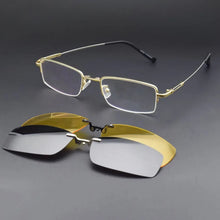 Load image into Gallery viewer, Polarized Magnetic Sleeve Mirror Men&#39;s Myopia Magnet Sunglasses Adsorption Clip On Glasses Frame Square Silver Thin Temples