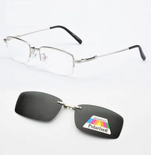 Load image into Gallery viewer, Polarized Magnetic Sleeve Mirror Men&#39;s Myopia Magnet Sunglasses Adsorption Clip On Glasses Frame Square Silver Thin Temples