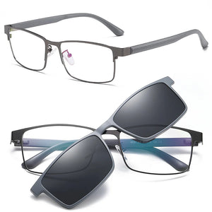 Prescription Eyeglasses Frame Myopia Magnetic Clip On Glasses Frame Men Optical Polarized Magnet Clip Sunglasses Men Rectangle
