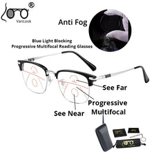 Carica l&#39;immagine nel visualizzatore di Gallery, Progressive Multifocal Men Reading Glasses Anti Fog Blue Light Blocking For Computer Women Metal Big Square Eyewear Frame UV+1.5
