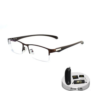Progressive Multifocal Reading Glasses For Men Anti Blue Ray Metal Rectangular Half-Frame Eyewear +125+175+225+275