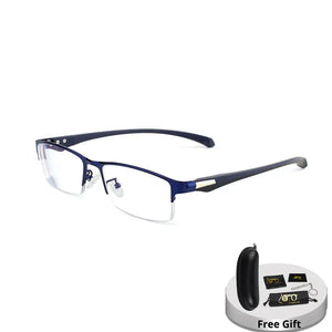 Progressive Multifocal Reading Glasses For Men Anti Blue Ray Metal Rectangular Half-Frame Eyewear +125+175+225+275