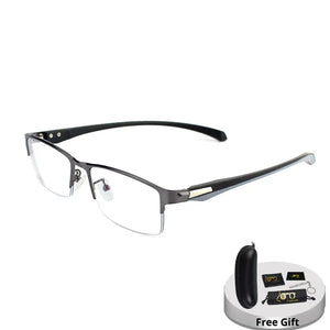 Progressive Multifocal Reading Glasses For Men Anti Blue Ray Metal Rectangular Half-Frame Eyewear +125+175+225+275