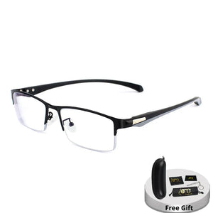 Progressive Multifocal Reading Glasses For Men Anti Blue Ray Metal Rectangular Half-Frame Eyewear +125+175+225+275