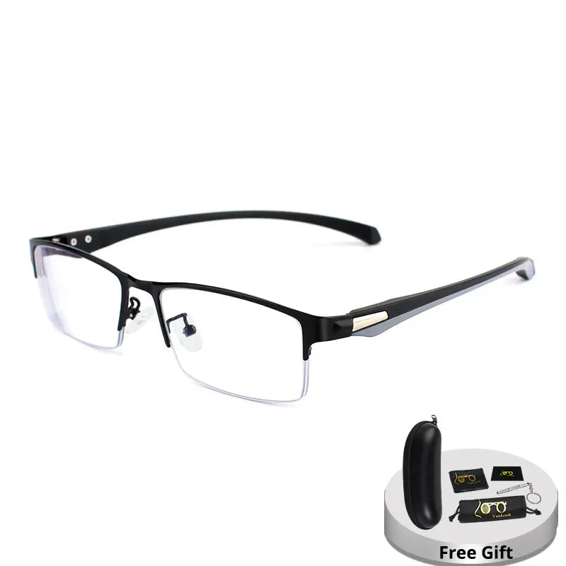 Progressive Multifocal Reading Glasses For Men Anti Blue Ray Metal Rectangular Half-Frame Eyewear +125+175+225+275