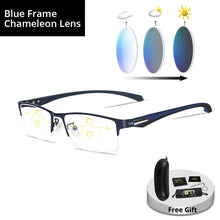 Load image into Gallery viewer, Progressive Multifocal Reading Glasses Frames Men Photochromic Sunglasses Chameleon Lens Metal Rectangular Eyeglasses Frame