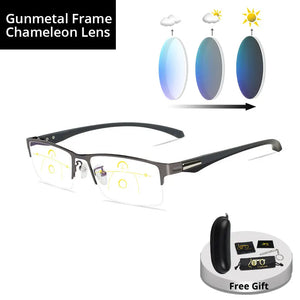 Progressive Multifocal Reading Glasses Frames Men Photochromic Sunglasses Chameleon Lens Metal Rectangular Eyeglasses Frame
