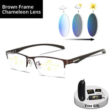 Load image into Gallery viewer, Progressive Multifocal Reading Glasses Frames Men Photochromic Sunglasses Chameleon Lens Metal Rectangular Eyeglasses Frame