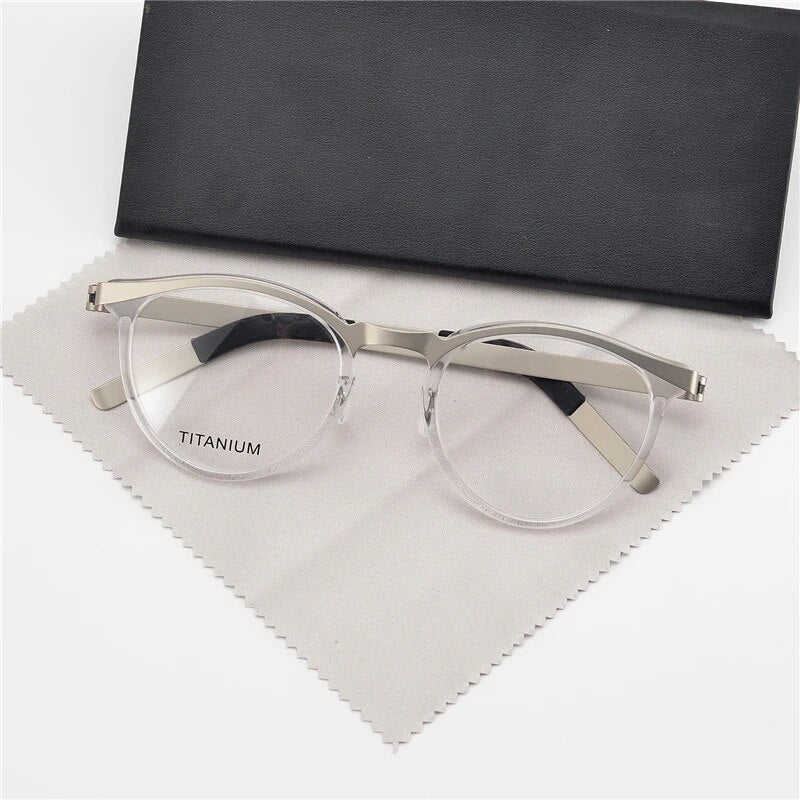 Pure Hand Made Prescription Glasses Round Titanium Frame Anti Blue Light Eyewear Women Men Optical Reading Eyeglasses 9903