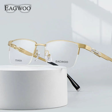 Pure Titanium Eyeglasses Designed Optical Frame Prescription Spectacle Half Rim Glasses Wide Face High Grade Light Business Use