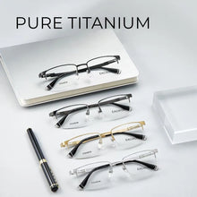 Load image into Gallery viewer, Pure Titanium Eyeglasses Designed Optical Frame Prescription Spectacle Half Rim Glasses Wide Face High Grade Light Business Use