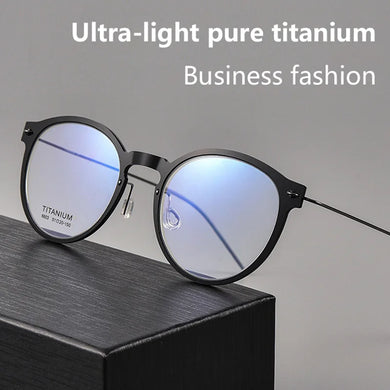 Pure Titanium Glasses Frame Men Retro Round Oval Eyeglasses Woman  Eyewear Myopia Optical Prescription Lens