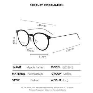 Pure Titanium Glasses Frame Men Retro Round Oval Eyeglasses Woman  Eyewear Myopia Optical Prescription Lens