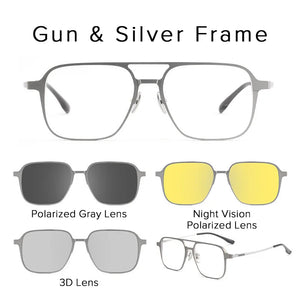 Pure Titanium Magnetic Clip on Glasses Frame Men Myopia Optical Prescription Big Frame Eyeglasses Male 3D Night Vision Polarized