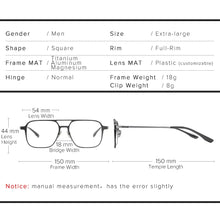 Load image into Gallery viewer, Pure Titanium Magnetic Clip on Glasses Frame Men Myopia Optical Prescription Big Frame Eyeglasses Male 3D Night Vision Polarized