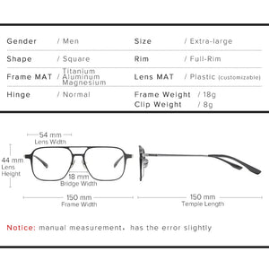 Pure Titanium Magnetic Clip on Glasses Frame Men Myopia Optical Prescription Big Frame Eyeglasses Male 3D Night Vision Polarized
