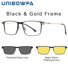 Load image into Gallery viewer, Pure Titanium Magnetic Clip on Glasses Frame Men Myopia Prescription Big Eyeglasses Frame 3 in 1 Night Vision Polarized Eyewear