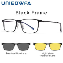Load image into Gallery viewer, Pure Titanium Magnetic Clip on Glasses Frame Men Myopia Prescription Big Eyeglasses Frame 3 in 1 Night Vision Polarized Eyewear