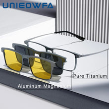 Load image into Gallery viewer, Pure Titanium Magnetic Clip on Glasses Frame Men Myopia Prescription Big Eyeglasses Frame 3 in 1 Night Vision Polarized Eyewear