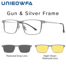 Load image into Gallery viewer, Pure Titanium Magnetic Clip on Glasses Frame Men Myopia Prescription Big Eyeglasses Frame 3 in 1 Night Vision Polarized Eyewear