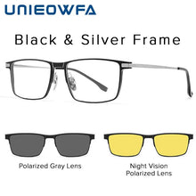 Load image into Gallery viewer, Pure Titanium Magnetic Clip on Glasses Frame Men Myopia Prescription Big Eyeglasses Frame 3 in 1 Night Vision Polarized Eyewear