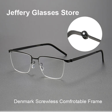 Pure Titanium Men Optical Half Glasses Frame  Square Lightweight Myopia Prescription Eyewear Denmark Brand Eyeglasses
