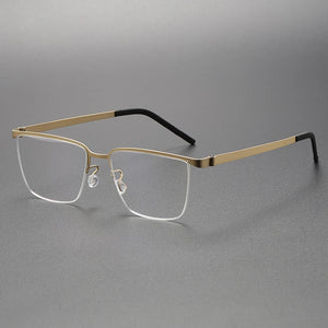 Pure Titanium Men Optical Half Glasses Frame  Square Lightweight Myopia Prescription Eyewear Denmark Brand Eyeglasses