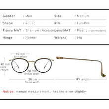Load image into Gallery viewer, Pure Titanium Retro Optical Glasses Frame Men   Brand Prescription Eyeglasses Frame Male Myopia Acetate Oval Spectacles