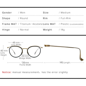 Pure Titanium Retro Optical Glasses Frame Men   Brand Prescription Eyeglasses Frame Male Myopia Acetate Oval Spectacles