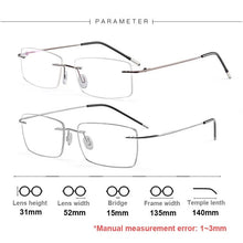 Load image into Gallery viewer, Pure Titanium Rimless Glasses Frames Men Women Ultralight Optical Eyeglasses Myopia Hyperopia Eyewear DD1625