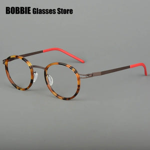 Pure Titanium Round Glasses Frame Men Women Rubber Ring Germany Screwless Ultra-light 7g Optical Read Eyeglasses Spectacles 2024
