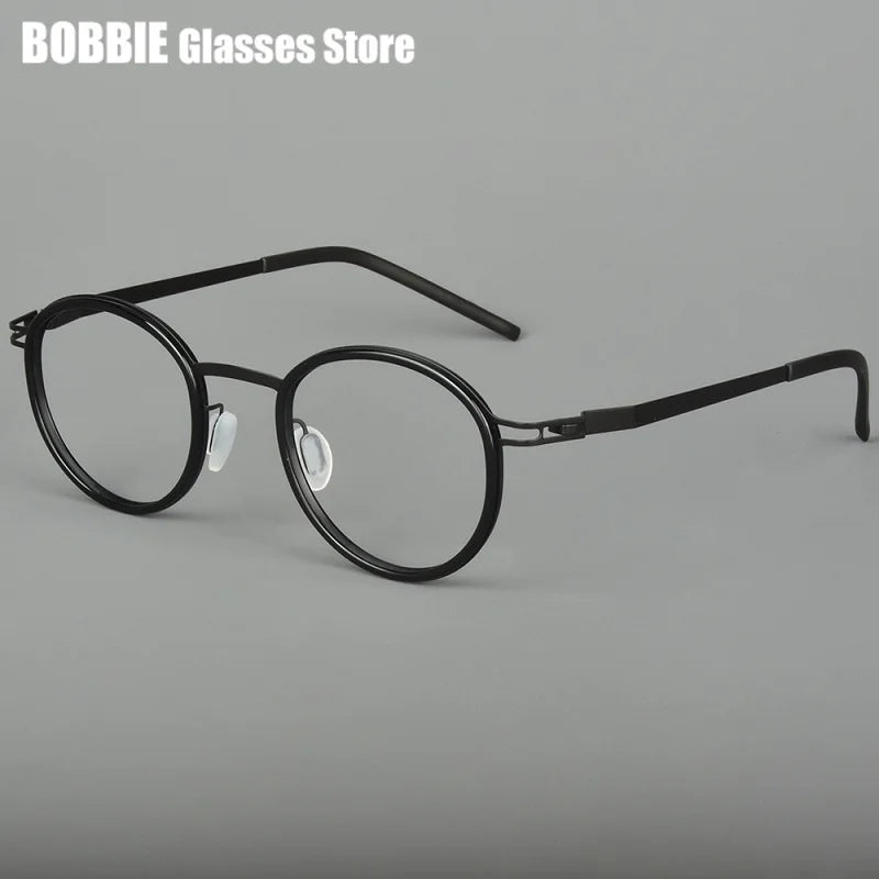 Pure Titanium Round Glasses Frame Men Women Rubber Ring Germany Screwless Ultra-light 7g Optical Read Eyeglasses Spectacles 2024