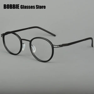 Pure Titanium Round Glasses Frame Men Women Rubber Ring Germany Screwless Ultra-light 7g Optical Read Eyeglasses Spectacles 2024