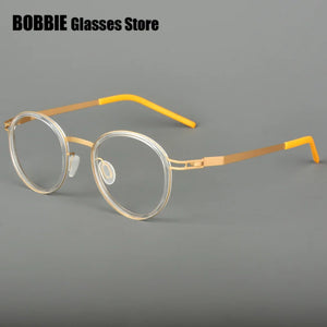 Pure Titanium Round Glasses Frame Men Women Rubber Ring Germany Screwless Ultra-light 7g Optical Read Eyeglasses Spectacles 2024