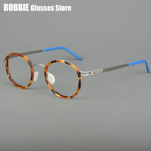 Pure Titanium Round Glasses Frame Men Women Rubber Ring Germany Screwless Ultra-light 7g Optical Read Eyeglasses Spectacles 2024