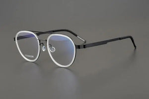 Pure Titanium Round Luxury Brand Eyeglasses Frames Double Bridge Vintage Ultra-light Sunglasses Men Germany Prescription Eyewear