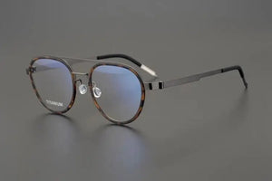Pure Titanium Round Luxury Brand Eyeglasses Frames Double Bridge Vintage Ultra-light Sunglasses Men Germany Prescription Eyewear