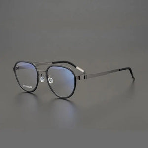 Pure Titanium Round Luxury Brand Eyeglasses Frames Double Bridge Vintage Ultra-light Sunglasses Men Germany Prescription Eyewear